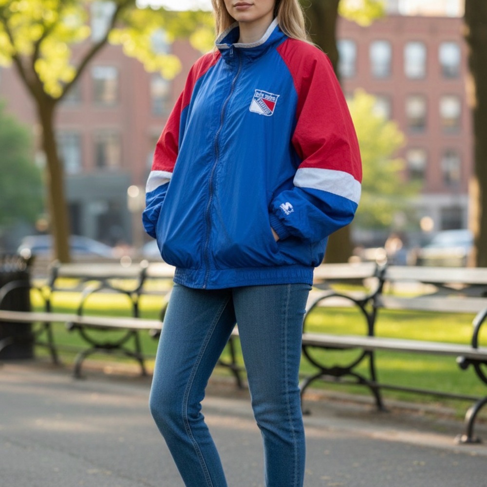 STARTER Blue and Red New York Rangers Windbreaker Jacket